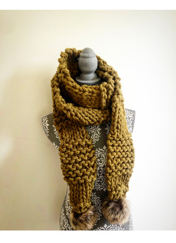 Long Pom Pom ribbed scarf